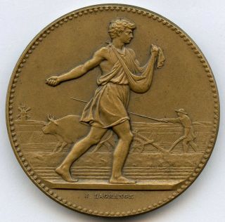 France Aube Agricultural Exhibition Award Bronze Art Medal By Lagrange 41mm 40gr