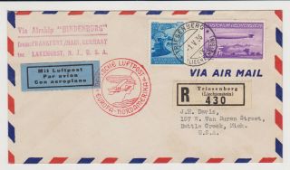 (35) 1936 Zeppelin Air Mail Cover Lz - 129 Hindenburg Europe - North America Flight