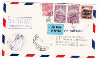 Brazil Via Nyrba (purple Box) - Recife 7/iii/30 - Air Mail - To Haiti - Port Au Prince
