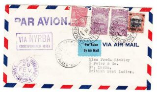 Brazil Via Nyrba (purple Box) - Recife 7/iii/30 - Air Mail - To St Lucia - Castries 11/m