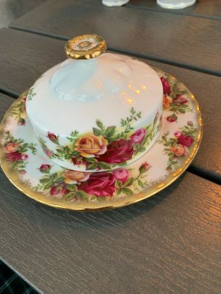 Royal Albert Old Country Roses Covered Butter Dish And Under Plate