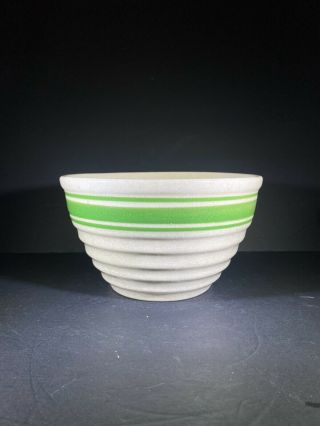 Antique Creamware Stoneware Yellow Ware Beehive Mixing Bowl Green Stripes 7 X 4