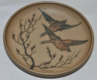 Vintage L.  Hjorth Pottery Denmark Bornholm Bowl Flying Geese Ducks Birds & Treei