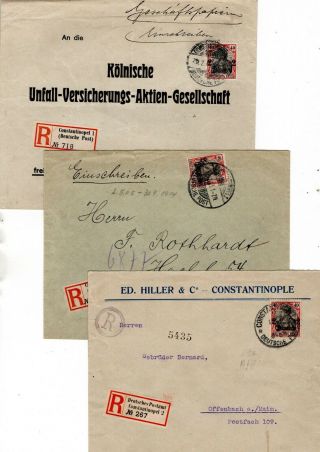 1912 - 14 German P.  O.  In Turkey To Germany Registered Covers X 3