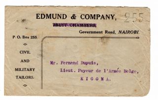 1917 Kenya To Belgian Army In Kigoma / German East Africa Cover.