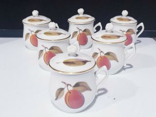 6 Vintage Royal Worcester Evesham Gold Pots De Creme Lids & Pots