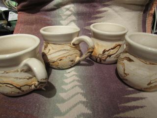 Vintage 4 Nemadji Pottery Usa Coffee Mugs Cups Art Earth Tones Set