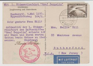 (11) 1930 Zeppelin Card Friedrichshafen To Lakehurst (sudamerikafahrt) With C37