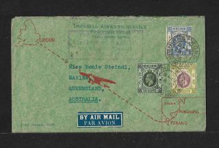 Hong Kong China To Australia Air Mail First Flight Cover 1936