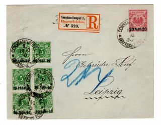 1893 German P.  O.  In Turkey To Germany Uprated Stationery Envelope.