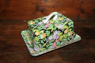 Vintage Lord Nelson Ware Chintz Black Beauty Butter Dish Bcm Made In England