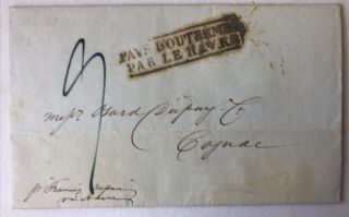 1835 Stampless Letter York To France Carried On Francis Depaul Cognac Cnl