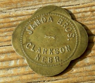 Ca 1920s Clarkson Nebraska Ne (tiny Rr Colfax Co) Janda Soft Drink Parlor Token