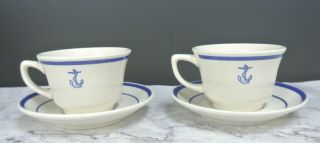 Set Of 2 Vintage Homer Laughlin Us Navy Fouled Anchor Cup And Saucers - Usa