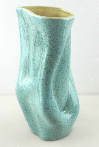 Red Wing Art Pottery M - 1489 Vase Deco Mod Sculpture Turquoise Speckle Tan Dc2