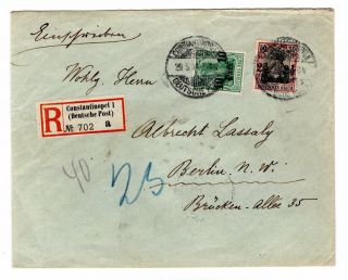 1914 German P.  O.  In Turkey To Germany Registered Cover / 2p 60 Rate.