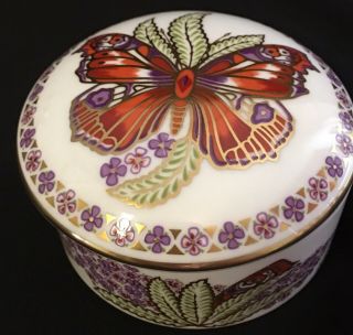 Royal Crown Derby Butterflies Of The World Imari Round Trinket Box W/ Lid Rare