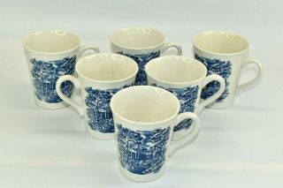 6 Vintage Staffordshire Liberty Blue Monticello Mugs Cups Discontinued Pattern