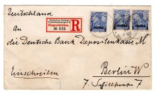 1901 German P.  O.  In Turkey To Germany Registered Cover.