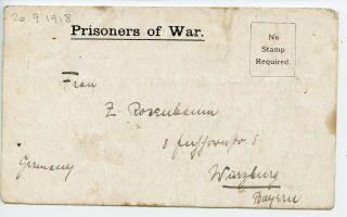 Isle Of Man Ww1 1918 Pow Letter Knockaloe Camp/ Wurzburg Germany Pw316 Censor