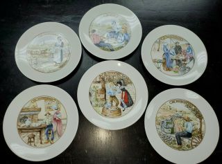 Set Of 6 Apilco France Porcelain Cheese Making Motif 8 " Salad Plates Le Fromage
