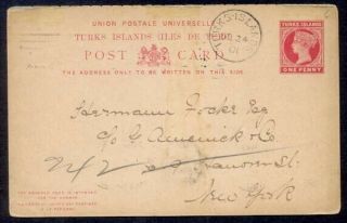 Turks Island 1901 Qv Reply Postal Card To Usa