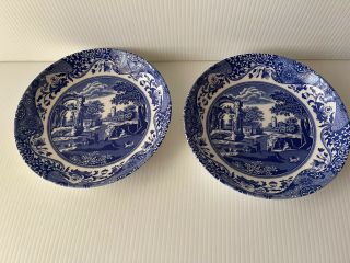 Spode Blue Italian Camilla 8 5/8 " Pasta Bowls Soup Made In England Set Of Two