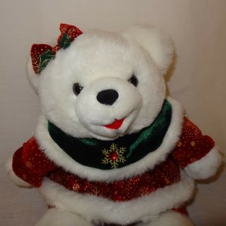Christmas Girl Teddy Bear Dan Dee Plush Stuffed 2003 14 " White Red Snowflake