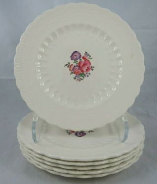 Vintage Spode Copeland Claudia Salad Plates Jewel Embossed Floral 1940 Set Of 6