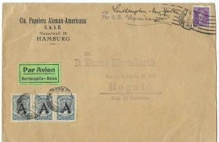 Germany 1927 Scadta Airmail Cover Hamburg To Bogota Colombia