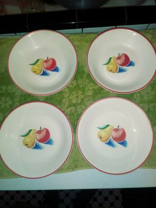 Vintage Harker Pottery,  Apple & Pear / Red Apple - 7 5/8 " Soup Bowl.  Set Of 4.