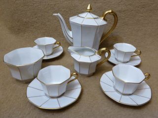 P T Tirschenreuth Bavaria Germany Octagon Tea or Coffee Set w/Gold Trim 2