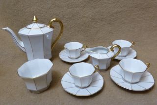 P T Tirschenreuth Bavaria Germany Octagon Tea or Coffee Set w/Gold Trim 3