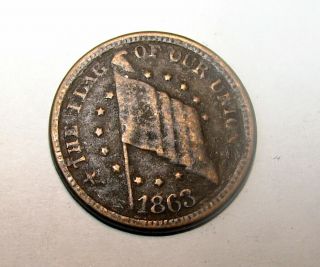 1863 Pariotic Civil War Token Flag Of Our Union Army & Navy