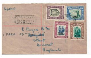 North Borneo - Reg Cover To The Uk Ex - Sandakan With B.  M.  A Values Tied 1946