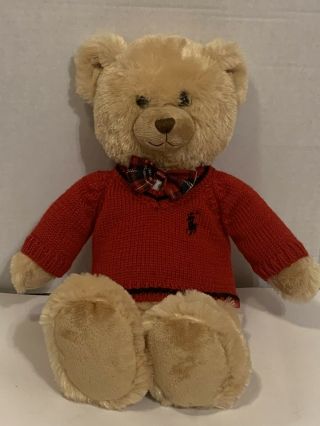 Ralph Lauren Polo Stuffed Teddy Bear 2007 Ny Red Sweater And Bow Tie