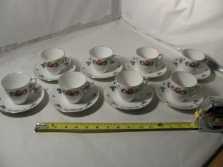 Porsgrund Norway Set Of 8 Cups And Saucers Farmers Rose Coffee Tea 5 Inch Plates