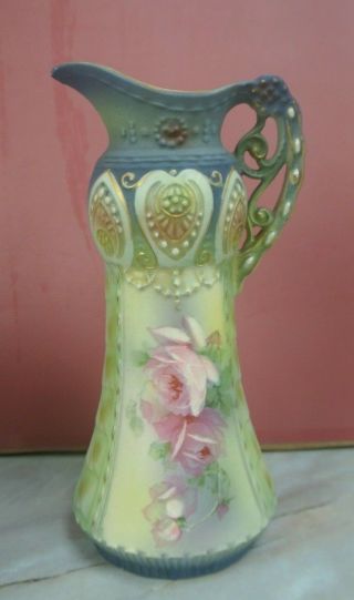 Rh Austria Art Nouveau Robert Hanke Roses Porcelain Ewer Pitcher 7 - 1/2 " High