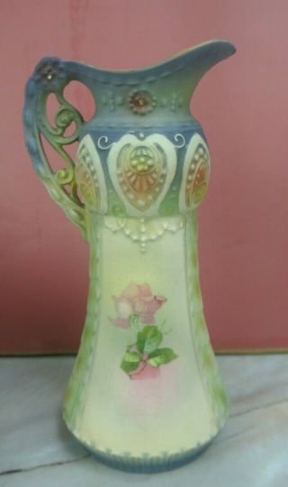 RH Austria Art Nouveau Robert Hanke Roses Porcelain Ewer Pitcher 7 - 1/2 