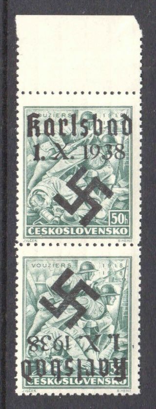 Czechoslovakia 244 Pair Error Mahr.  Ostrau One Inverted Overprint Og Nh U/m