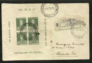 Argentina 1935 Registered Cover Buenos Aires To Santa Fe With Yv.  Block 1 Vf