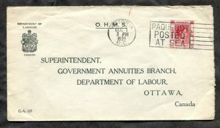P132 - Hong Kong 1939 Ohms Official Cover To Canada.  Paquebot Posted At Sea