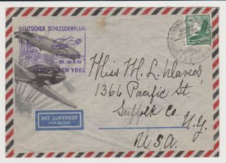 (40) 1935 Zeppelin (catapult) Europe To Ny Air Mail Cover Bremen To Usa With C52