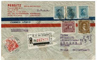 Switzerland 1946 Incoming Registered,  Airmail Cover From Uruguay