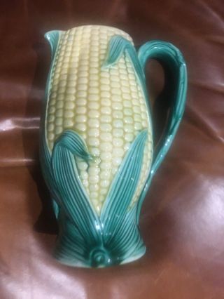 Vintage Majolica Pitcher With Corn Motif