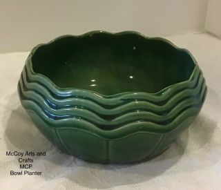 Vintage Mccoy Art Pottery Green Bowl Planter Zig Zag Edge