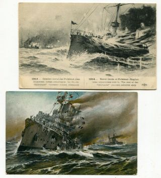 Falkland Islands 1914 Naval Battle Of The Falkland - Two Attractive Postcards -