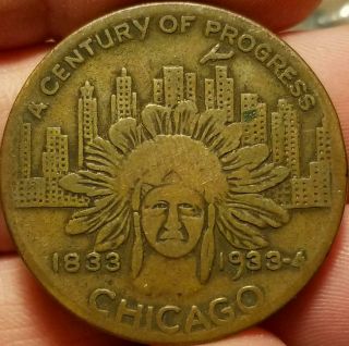 For Luck Indian Head Chief Token Medal 1933 Chicago World 