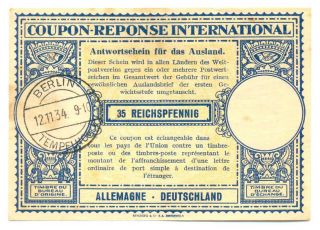 Germany Irc International Reply Coupon 35 Reichspfennig 1934 Berlin