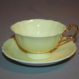 Vintage Yellow Paragon Tea Cup & Saucer W/ Gold Handle Double Warrant Of Queen